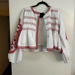 White and Red Embroidered Jacket
